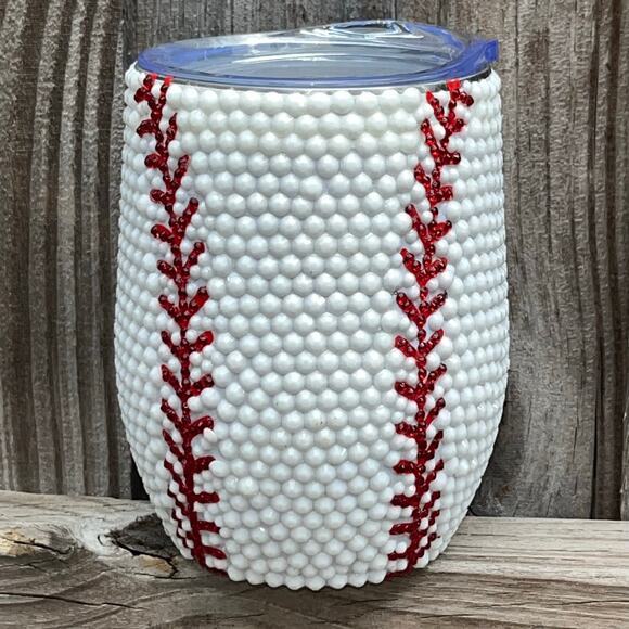 Luxury Custom Rhinestone Bling Wine Tumbler Baseball Theme Gift Coach Mom 12 oz - Picture 4 of 5